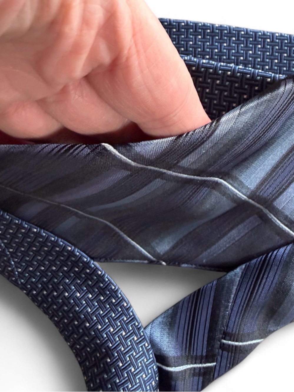 Vintage Silk Necktie Belt Blue Plaid Hidden Pocket Adjustable OOAK Empowered - Picture 4 of 4